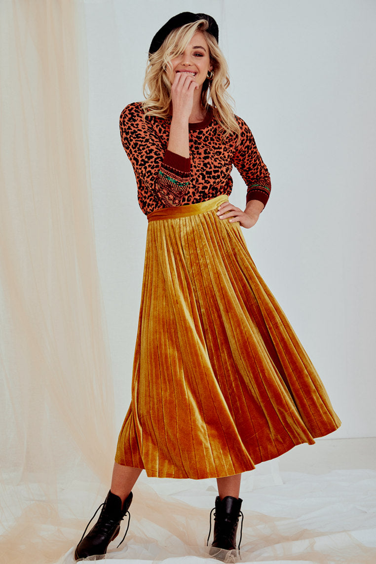 Orange shop velvet skirt