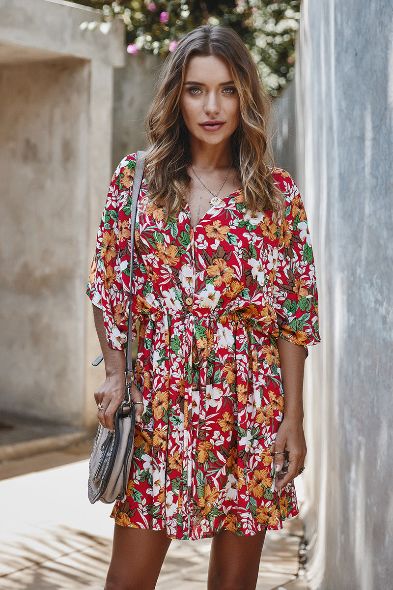 Gianna Floral Dress In Red – The HALF Boutique